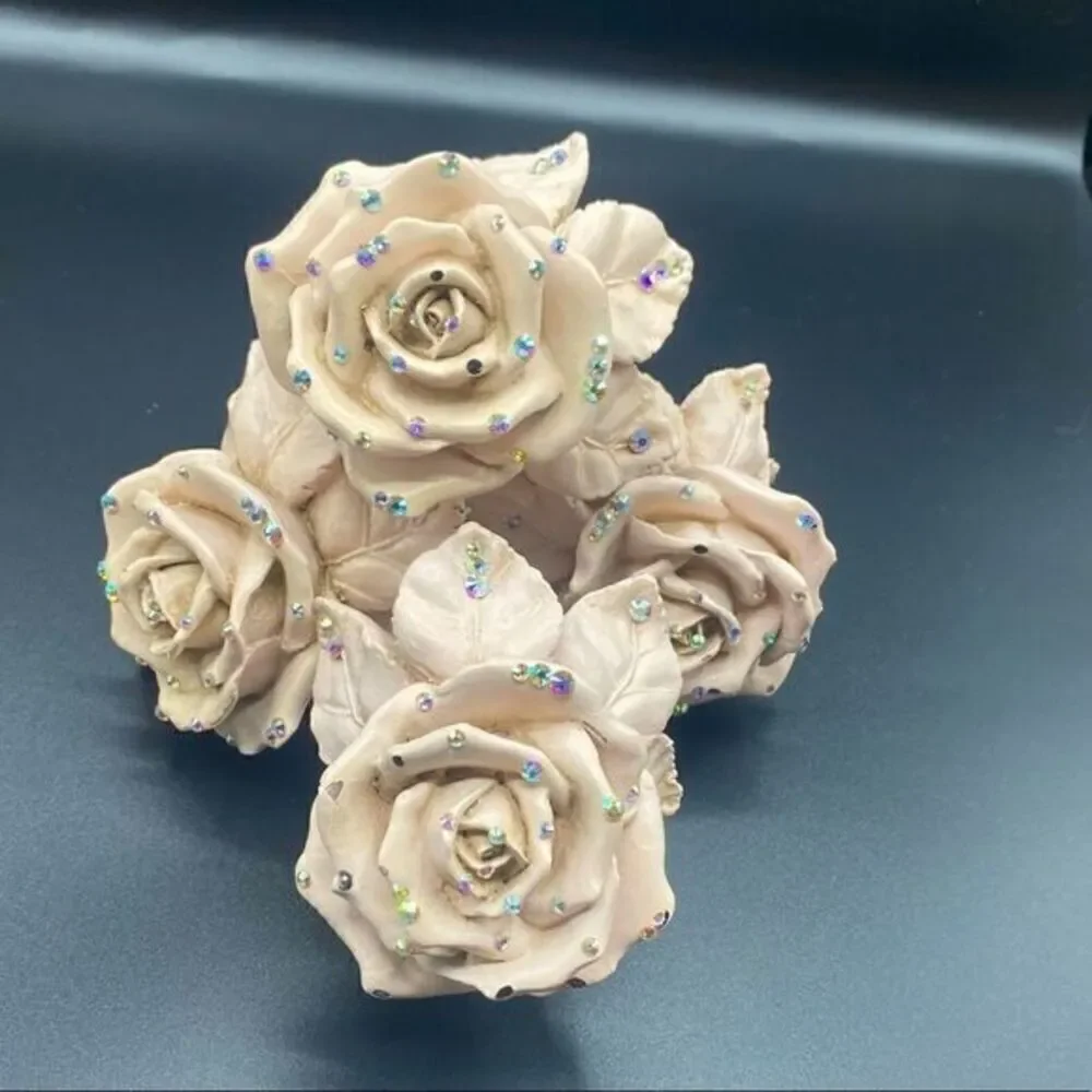 Pink Roses with Iridescent Rhinestones Tiebacks
